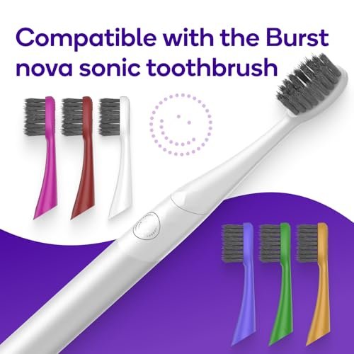 BURST Replacement Heads for Nova Sonic Toothbrush (Orange) | Super-Soft Bristles Reduce Risk of Abrasion & Irritation | Tapered Ends Reach Below The Gumline | for a Whiter, Brighter Smile