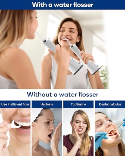 MySmile LP211 Cordless Advanced Water Flossers for Teeth, 5 Cleaning Modes Rechargeable Power Dental Flosser 8 Replacement Jet Tips IPX 7 Waterproof Dental Irrigator with Portable Travel Storage Pouch