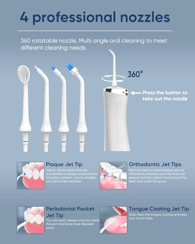 MySmile LP211 Cordless Advanced Water Flossers for Teeth, 5 Cleaning Modes Rechargeable Power Dental Flosser 8 Replacement Jet Tips IPX 7 Waterproof Dental Irrigator with Portable Travel Storage Pouch