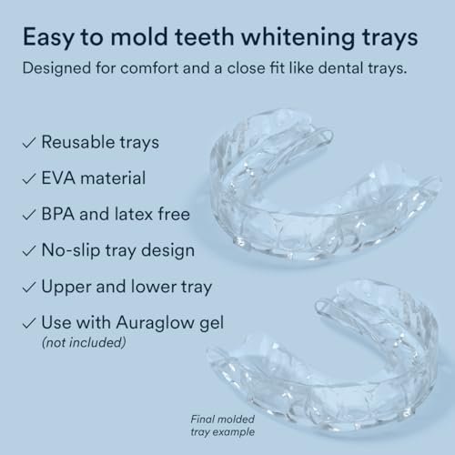 Auraglow Teeth Whitening Trays, Moldable Mouth Trays for Teeth Whitening, 20% Slimmer Design for a Comfortable Fit, Includes 4 Mouth Trays with Storage Case