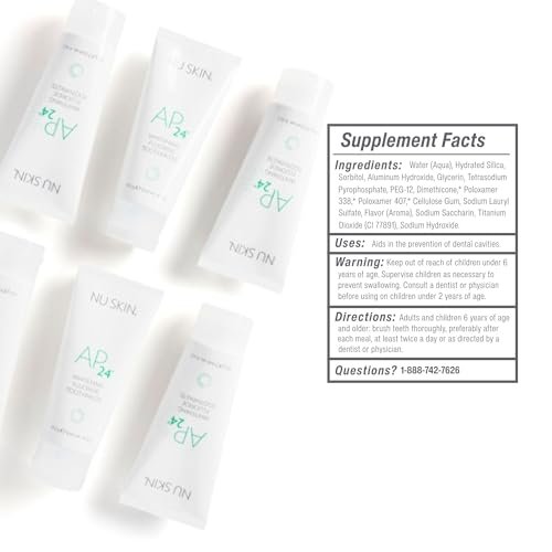 Nu Skin AP 24 Whitening Fluoride - Free Toothpaste | AP 24 Blend | Vanilla Mint Flavor | Brightens Teeth | Removes Surface Stains | Prevents Dental Cavities & Plaque | Enamel-Safe | 4 oz | 1 Pack