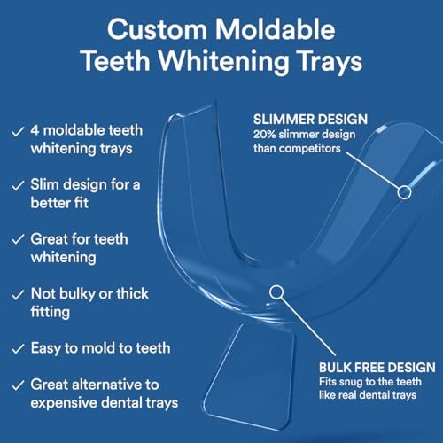 Auraglow Teeth Whitening Trays, Moldable Mouth Trays for Teeth Whitening, 20% Slimmer Design for a Comfortable Fit, Includes 4 Mouth Trays with Storage Case