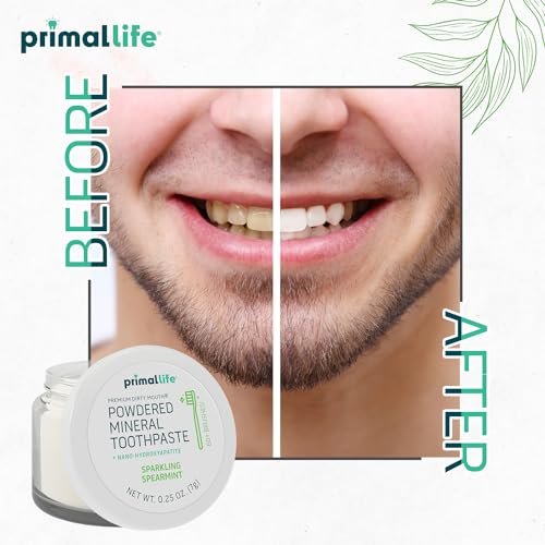 Primal Life Organics Dirty Mouth Toothpowder, Tooth Cleaning Powder, Flavored Essential Oils, Hydroxyapatite, Natural Kaolin, Bentonite Clay, USE: 60+ Brushings, Paleo, Organic, Vegan Spearmint 0.25oz