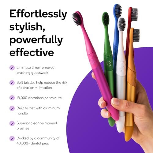 Burst Nova Toothbrush (Green) | Sonic Powered Teeth Whitening | Super-Soft Bristles | 18000 VPM | 2 Minute Timer | Aluminum Handle | Replaceable Brush Head | Compact Size | with AAA Battery