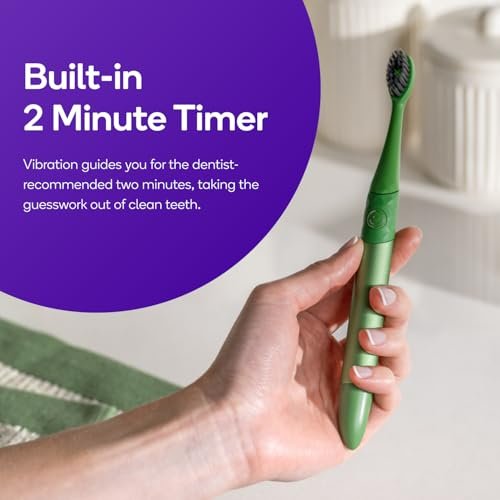 Burst Nova Toothbrush (Green) | Sonic Powered Teeth Whitening | Super-Soft Bristles | 18000 VPM | 2 Minute Timer | Aluminum Handle | Replaceable Brush Head | Compact Size | with AAA Battery