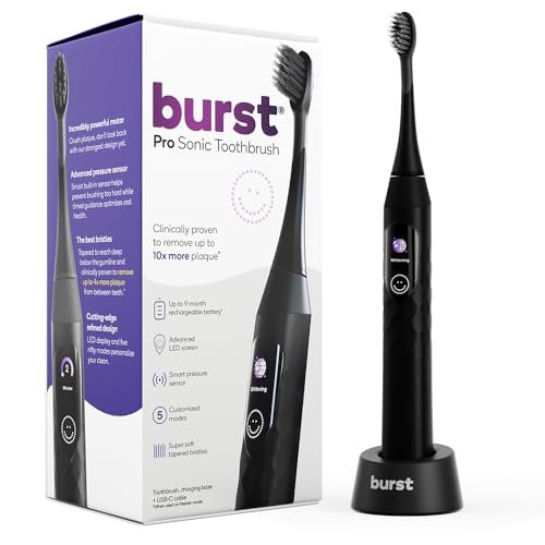 Burst Pro Sonic Advanced Electric Toothbrush for Adults (Black) | Soft Bristles | 33,000 Vibrations | Long-Lasting Battery and Multiple Brushing Modes