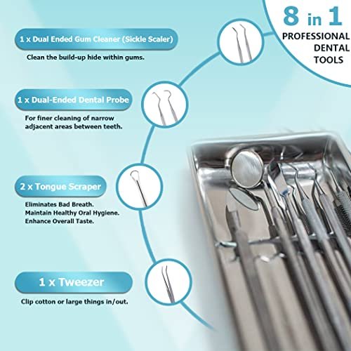 KOHEEL Dental Tools with Metal Case, Teeth Cleaning Tools Set, Remove Plaque, Oral Care Hygiene Kit & Toothpicks Pocket Set, Reusable Dental Floss Picks Kit, Tooth Picker (1 Pack)