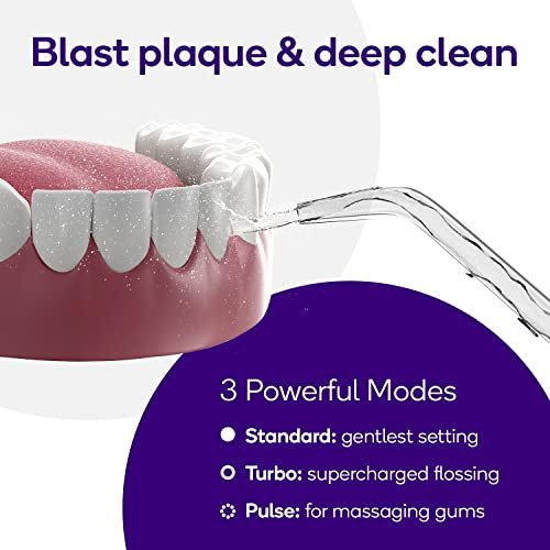 BURST Electric Water Flosser for Teeth Cleaning (3 Modes/White) | Cordless | Plaque Removal Between Braces & Dental Work | Portable Floss | Refillable 110mL Tank