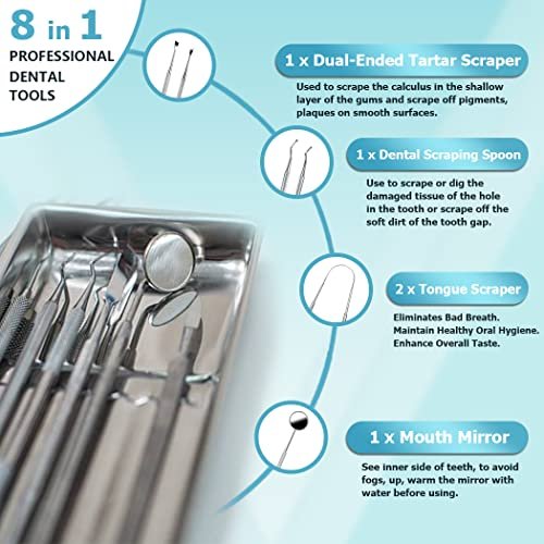 KOHEEL Dental Tools with Metal Case, Teeth Cleaning Tools Set, Remove Plaque, Oral Care Hygiene Kit & Toothpicks Pocket Set, Reusable Dental Floss Picks Kit, Tooth Picker (1 Pack)