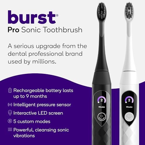 Burst Pro Sonic Advanced Electric Toothbrush for Adults (Black) | Soft Bristles | 33,000 Vibrations | Long-Lasting Battery and Multiple Brushing Modes