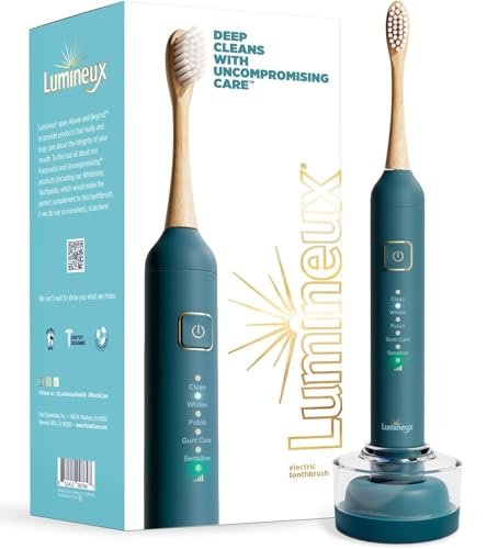 Lumineux Sonic Electric Toothbrush for Adults - Bamboo Heads -Deep Ocean (Blue)- Includes 2 Super Soft Bristle Bamboo Tooth Brush Heads, Charging Station & USB Charge Cord - Rechargeable