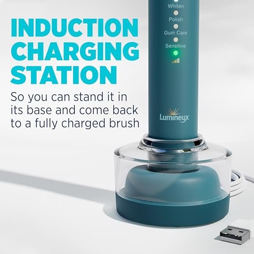 Lumineux Sonic Electric Toothbrush for Adults - Bamboo Heads -Deep Ocean (Blue)- Includes 2 Super Soft Bristle Bamboo Tooth Brush Heads, Charging Station & USB Charge Cord - Rechargeable