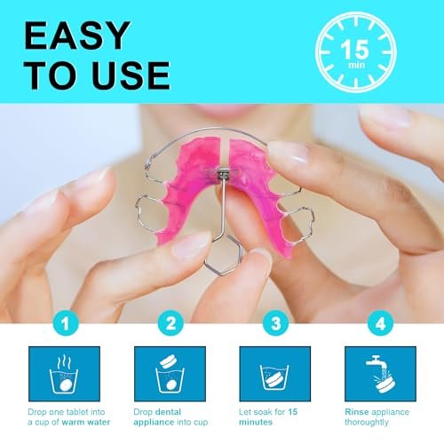 MySmile Retainer Cleaner with 120 Denture Cleaning Tablets, Quickly Remove Odors, Discoloration Stains & Plaque from Aligner, Mouth Guard, Night Guard and More Dental Appliances (Orange Flavor)