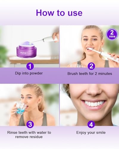 MySmile Pap Natural Mint Non-Sensitive Teeth Whitening Powder Cavity Prevention Little Foam for Cleaning Tooth Fresh Breath Care Oral Alternative Fluoride Free Toothpaste -1.04 oz (Bright Purple)