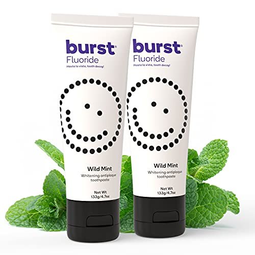 BURST Whitening Toothpaste with Cavity Fighting and Stain Removal Fluoride (4.7oz/2 Pack) | for Sensitive Teeth | with Xylitol | Vegan, Gluten & SLS Free | Wild Mint