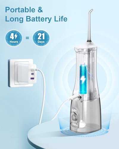 Operan Water Flossers for Teeth Cleaning Upgraded 300ml Cordless Water Dental Flossers Rechargeable Oral Irrigator with 4 Modes 4 Jet Tips IPX7 Waterproof Water Floss for Home Travel (White)+1Pack