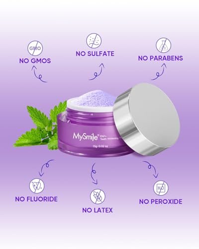 MySmile Pap Natural Mint Non-Sensitive Teeth Whitening Powder Cavity Prevention Little Foam for Cleaning Tooth Fresh Breath Care Oral Alternative Fluoride Free Toothpaste -1.04 oz (Bright Purple)