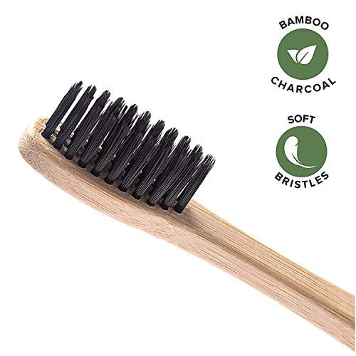 Greenzla Bamboo Toothbrushes for Adults, Wooden Toothbrush Set with Sturdy Soft Bristles, Includes Brush Travel Case and Charcoal Dental Floss, 12 Pack