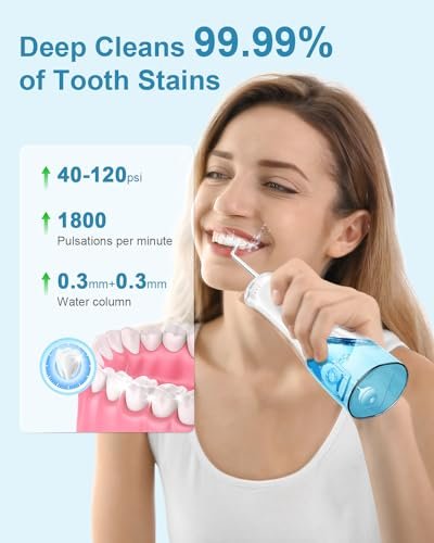 Operan Water Flossers for Teeth Cleaning Upgraded 300ml Cordless Water Dental Flossers Rechargeable Oral Irrigator with 4 Modes 4 Jet Tips IPX7 Waterproof Water Floss for Home Travel (White)+1Pack