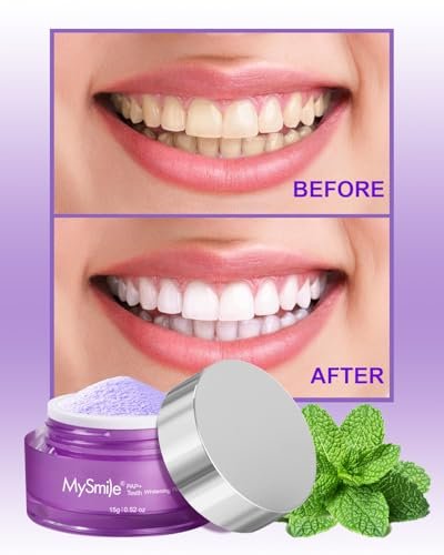 MySmile Pap Natural Mint Non-Sensitive Teeth Whitening Powder Cavity Prevention Little Foam for Cleaning Tooth Fresh Breath Care Oral Alternative Fluoride Free Toothpaste -1.04 oz (Bright Purple)