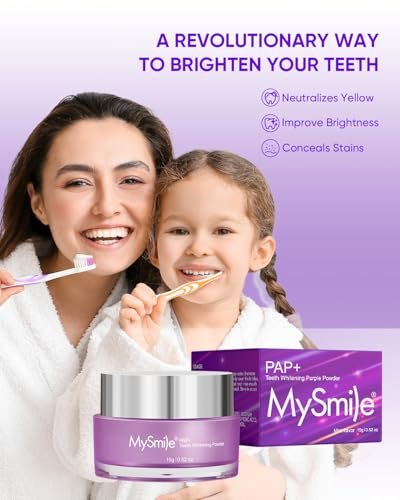MySmile Pap Natural Mint Non-Sensitive Teeth Whitening Powder Cavity Prevention Little Foam for Cleaning Tooth Fresh Breath Care Oral Alternative Fluoride Free Toothpaste -1.04 oz (Bright Purple)