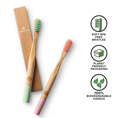 Greenzla Kids Bamboo Toothbrushes (6 Pack) | BPA Free Soft Bristles Toothbrushes | Eco-Friendly, Natural Bamboo Toothbrush Set | Biodegradable & Compostable Charcoal Wooden Toothbrushes