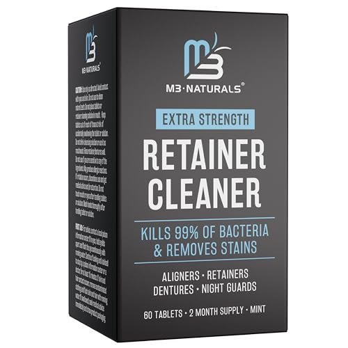 Retainer Cleanser Tablets Cleaner FSA HSA Approved Remove Odors Discoloration Stains and Plaque 2 Month Supply Denture Cleansers Retainers Mouth Guards Denture Bath Mint by M3 Naturals