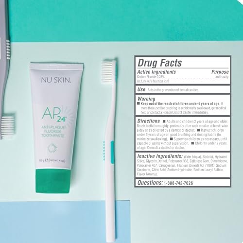 Nu Skin AP 24 Anti-Plaque Fluoride Toothpaste | AP-24 Blend | Hydrated Silica | Vanilla Mint Flavor | Gently Remove Debris | Prevents Dental Cavities & Plaque | Enamel-Safe Whitening | 6 oz | 1 Pack
