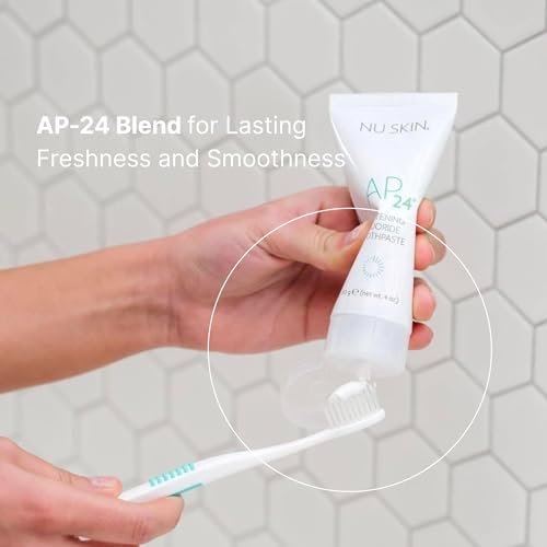 Nu Skin AP 24 Whitening Fluoride Toothpaste | AP 24 Blend | Vanilla Mint Flavor | Brightens Teeth | Removes Surface Stains | Prevents Dental Cavities & Plaque | Enamel-Safe | 4 oz | 2 Pack