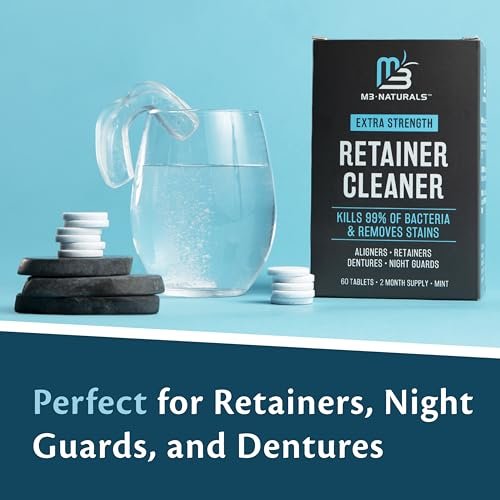 Retainer Cleanser Tablets Cleaner FSA HSA Approved Remove Odors Discoloration Stains and Plaque 2 Month Supply Denture Cleansers Retainers Mouth Guards Denture Bath Mint by M3 Naturals