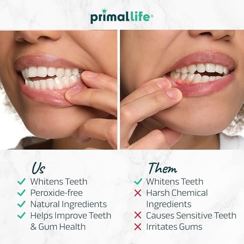 Primal Life Organics Real White Teeth Whitening Strips, All-Natural, Peroxide-Free, 28 Strips, 14 Treatments