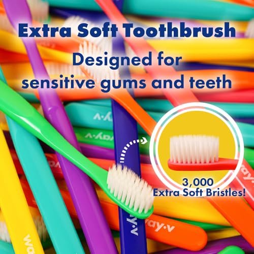 Way.V Extra Soft Toothbrush 7 Pack for Sensitive Gums and Teeth 3000 Ultra Gentle Bristles Brushes with Hygienic Head Covers Friendly Dentist Recommended BPA Free - Family Refill Green 14 Pack