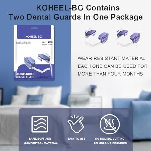 KOHEEL Mouth Guard for Teeth Grinding, Adjustable Dental Guard to Stop Bruxism, Night Guard, 2 Count (Thin)