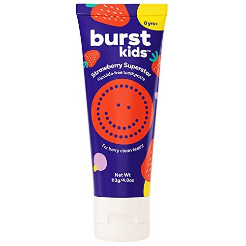 BURST Fluoride Free Strawberry Kids Toothpaste (4oz) | Great Tasting | Dye Free for Baby & Toddler Age 0+ | with Nano Hydroxyapatite