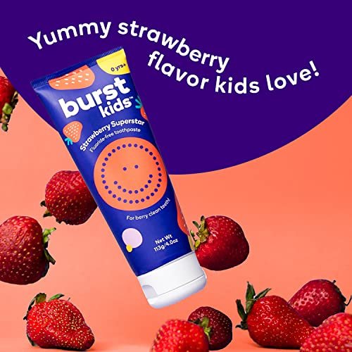 BURST Fluoride Free Strawberry Kids Toothpaste (4oz) | Great Tasting | Dye Free for Baby & Toddler Age 0+ | with Nano Hydroxyapatite